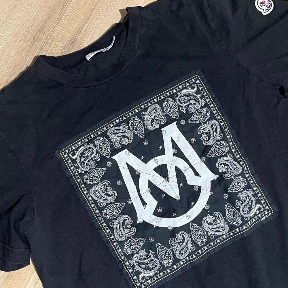Moncler black and White Paisley Logo Tee